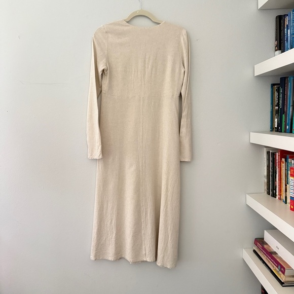 James Perse Oatmeal colored Textured Woven Midi Dress sz 1 Small - Picture 6 of 11